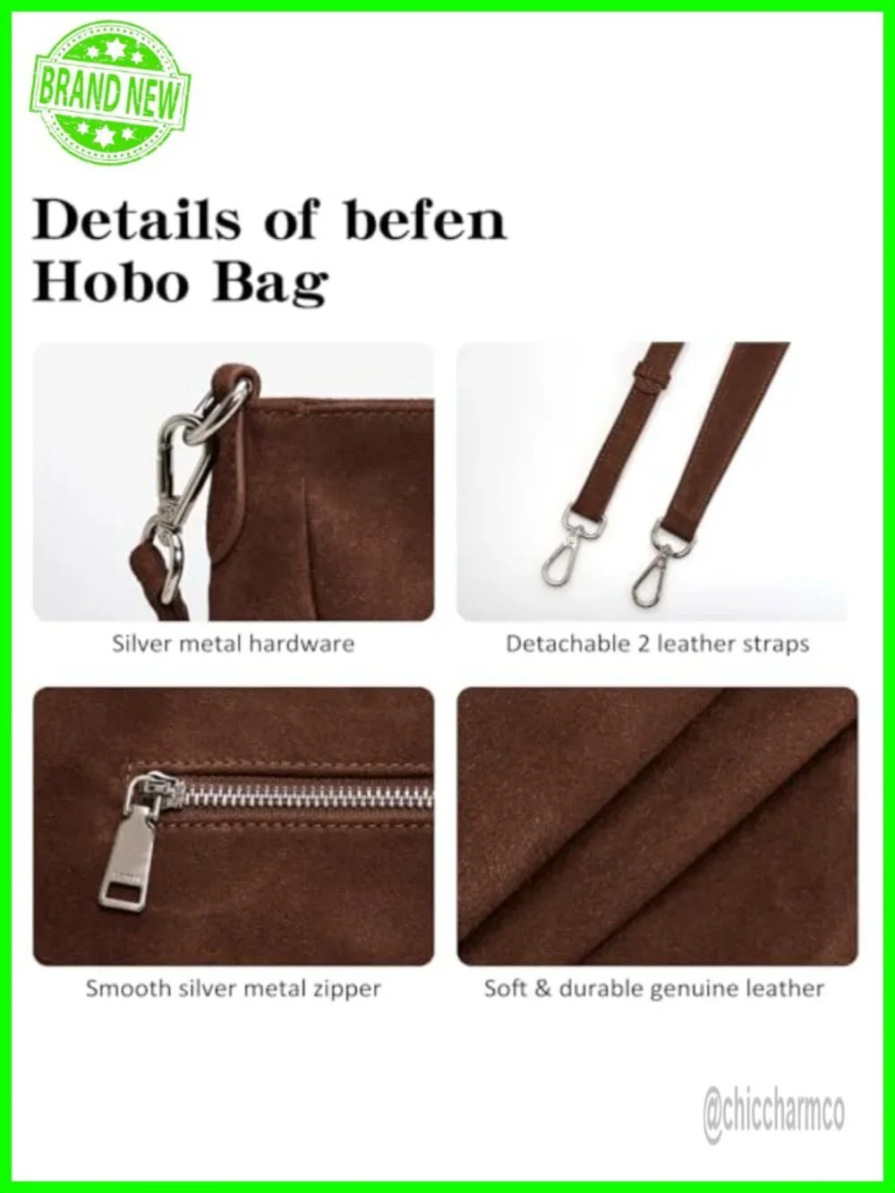 Genuine Leather Hobo Bag Crossbody Shoulder Handbag with 2 Straps